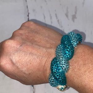 Aqua Blue Crystal Hinged Bracelet